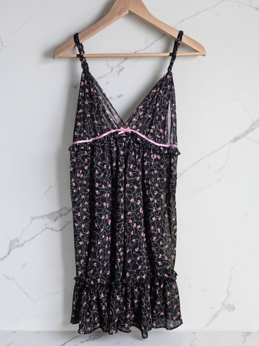 NWT Oscar de la Renta Pink Label Dancing Hearts Chemise Slip Nightgown Sz Small